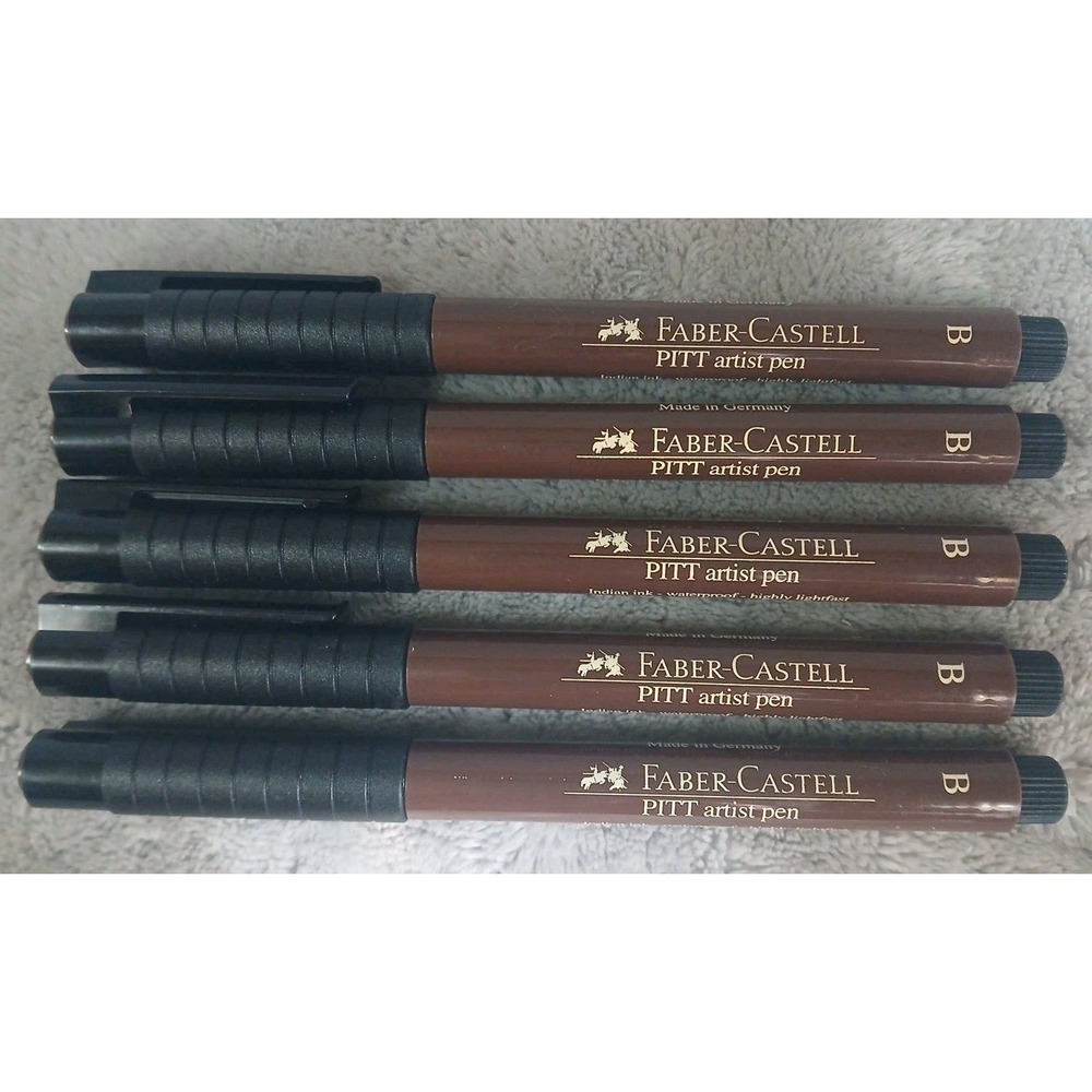 Lot Of 5 Faber-Castell PITT Artist Pen Indian Ink PP B Fine Point‎ Brush READ